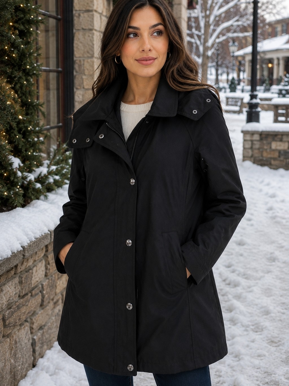 Lauren Ralph Lauren Women’s Black Hooded Coat Jacket Petite Small PS